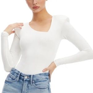 Good American Asymmetric Long Sleeve Bodysuit in Ivory - Size 2